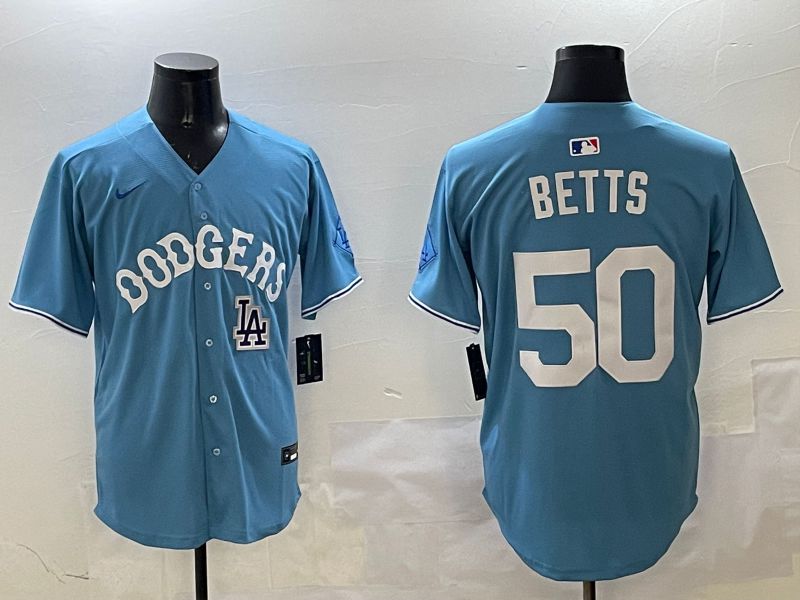 Men Los Angeles Dodgers #50 Betts Light Blue Throwback Game 2025 Nike MLB Jersey style 12